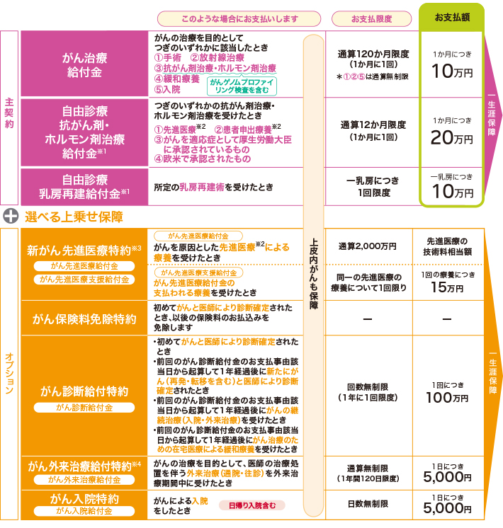 健康をサポートするがん保険 勇気のお守り がん治療給付型 （Ⅰ型）：保障内容10.000円プラン